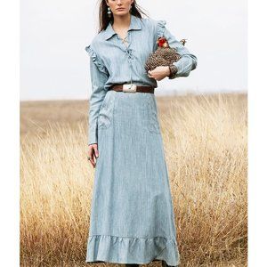 Double D Ranch Homesick Blues Skirt Blue Chambray Women's Size 8 Pockets New